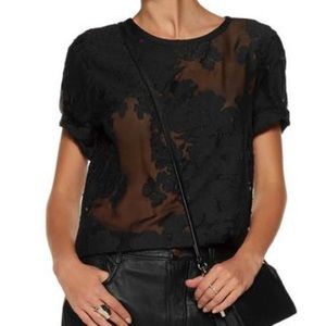 Equipment black sheer short sleeve top